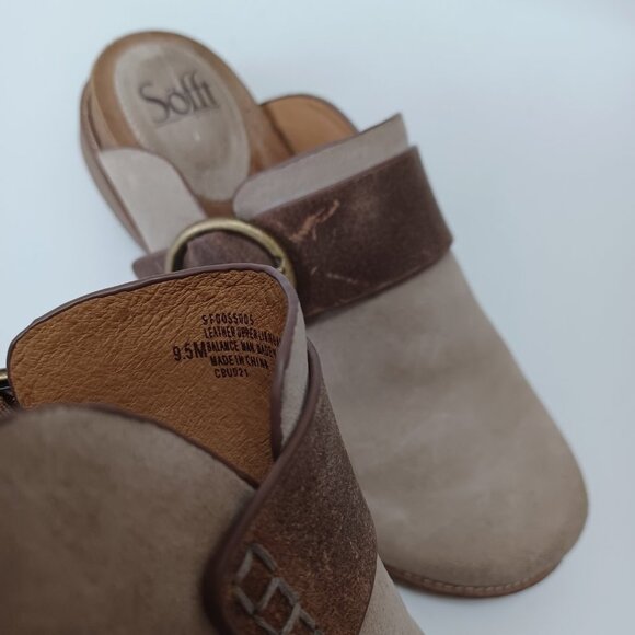SOFFT Clog Mule Billie Slip On Slide Cashmere Suede Brown Leather Womens 9.5 - Picture 12 of 16